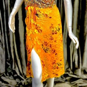 Burnout silk wrap skirt